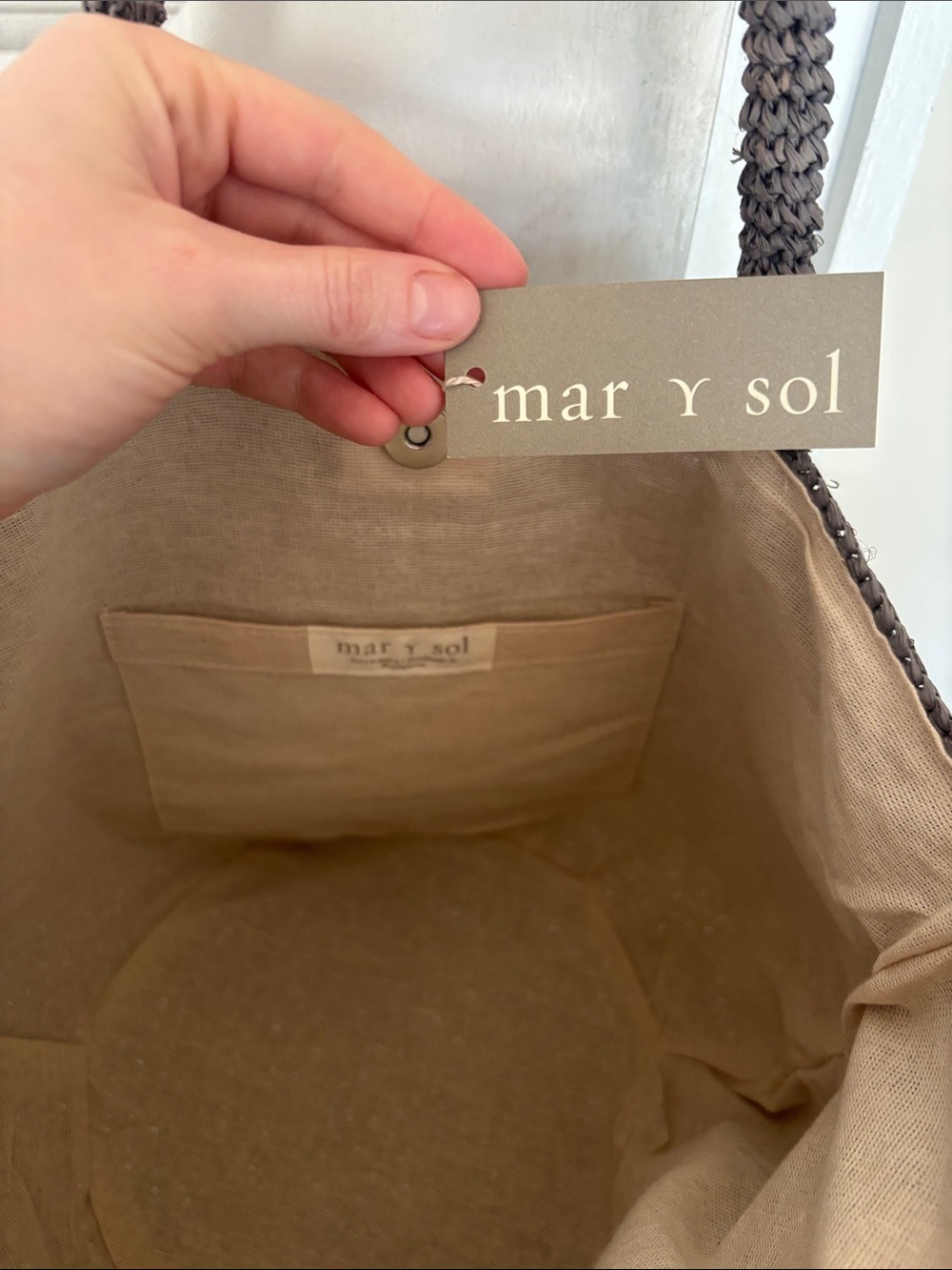 NWT Mar Y Sol Half Moon Raffia Tote Bag, Gray - Picture 2 of 7